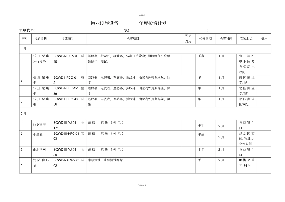 物业设施设备年检修计划_第1页