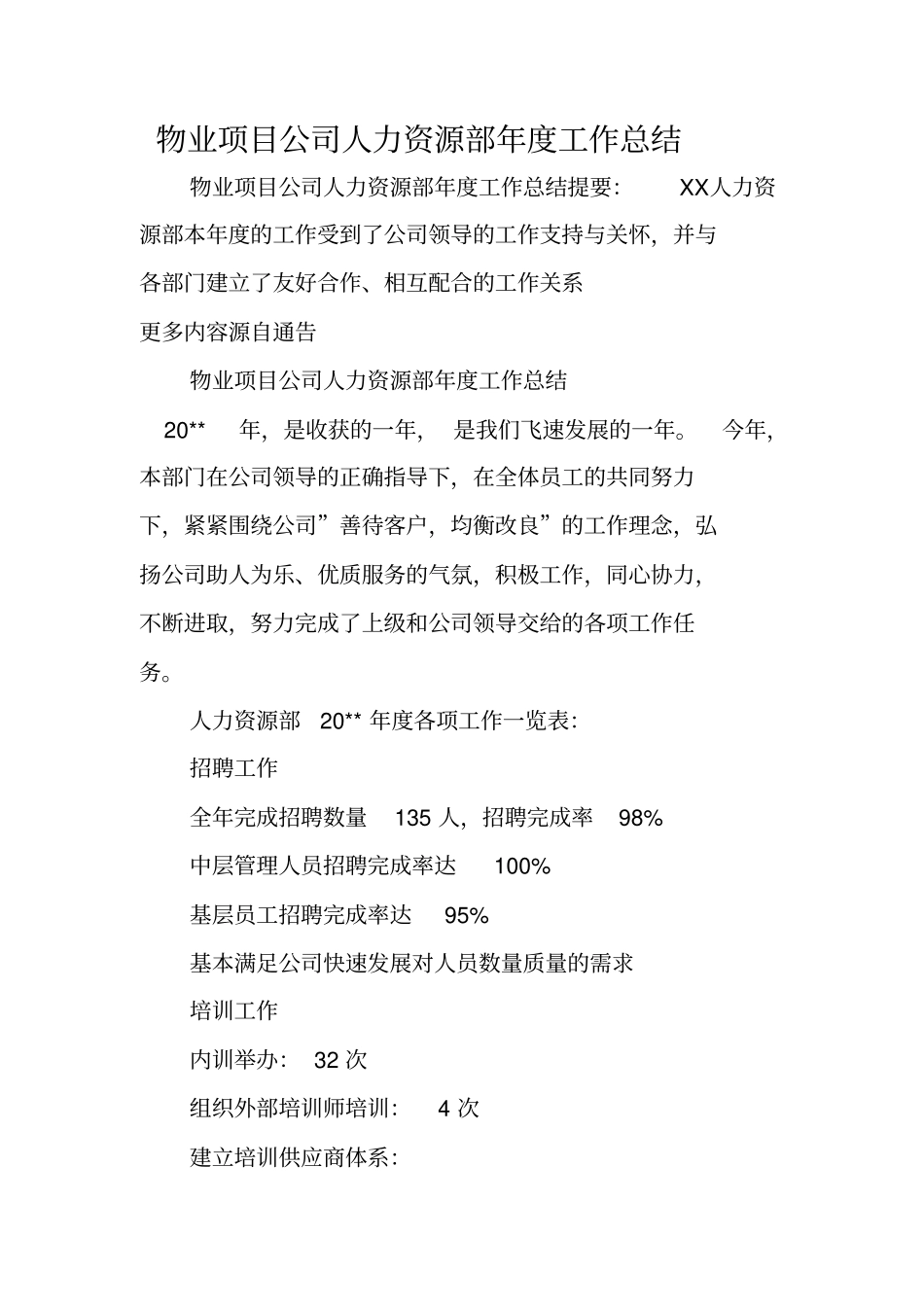 物业项目公司人力资源部年工作总结_第1页