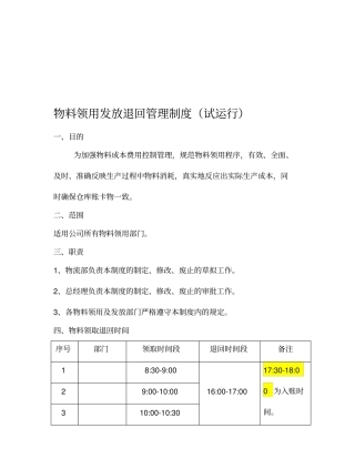 物料领取发放退回管理制度