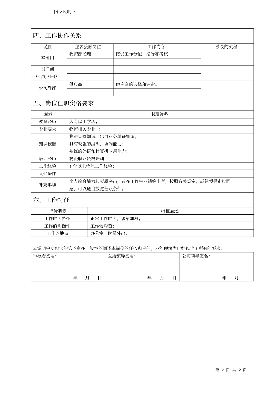 物流专员岗位说明书_第2页