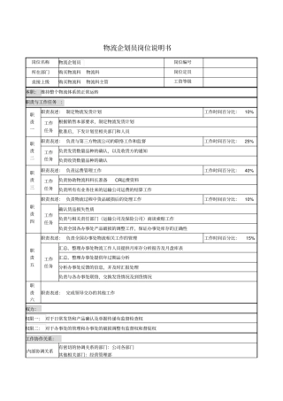 物流企划员岗位说明书