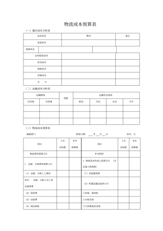 物流成本预算及控制表