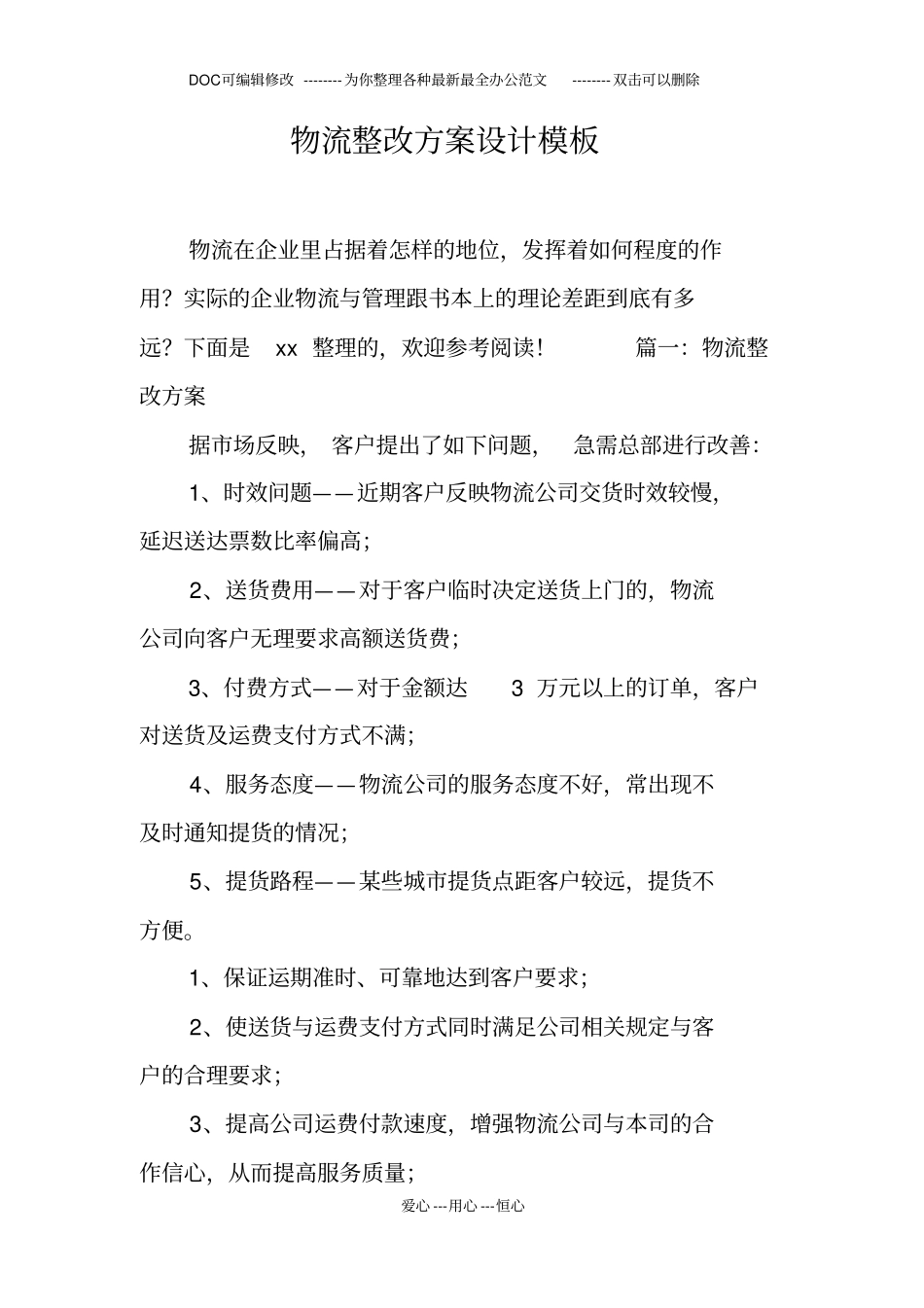 物流整改方案设计模板_第1页