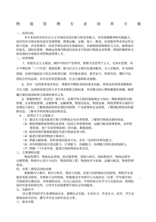 物流管理专业培养方案