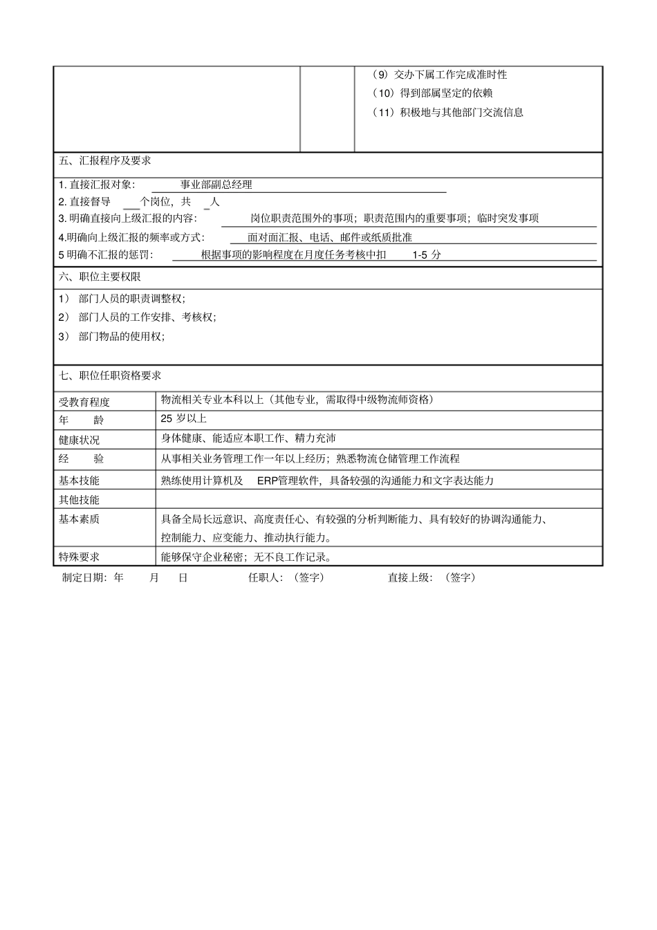 物流部部长岗位职责说明书_第3页