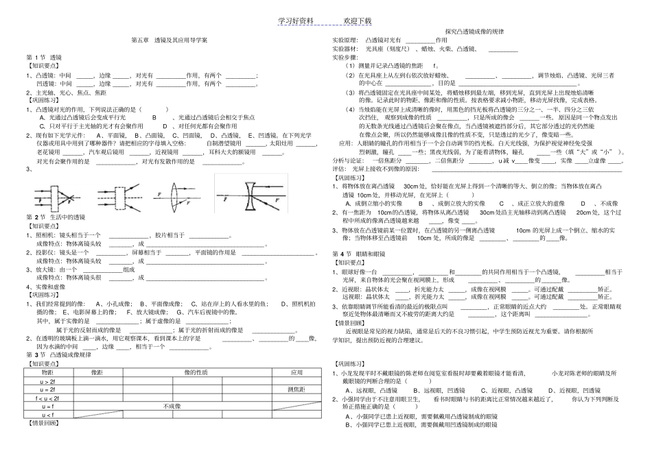 物理八年级上册透镜及其应用复习导学案_第3页
