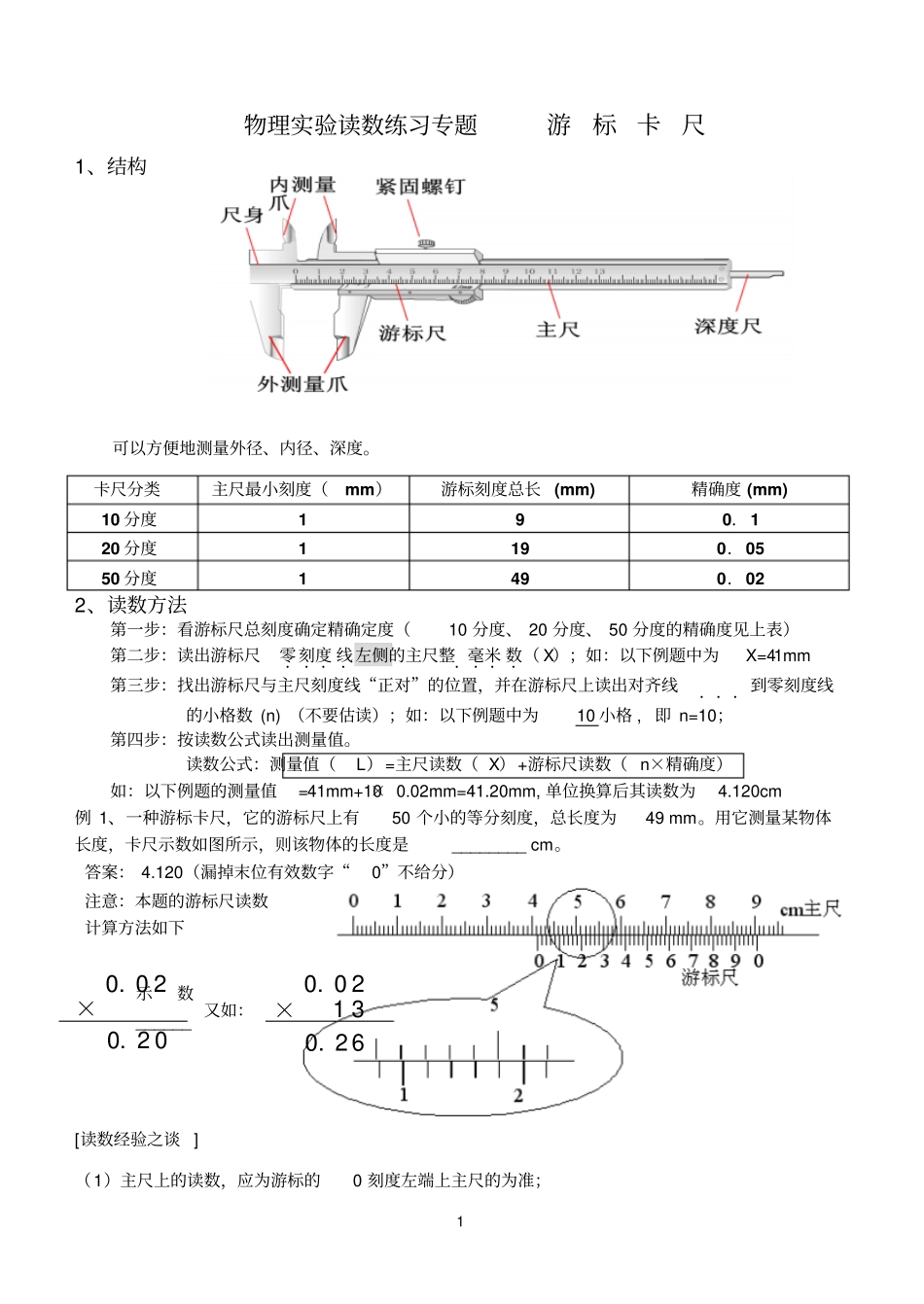 物理试验读数练习专题----游标卡尺和螺旋测微器有答案汇总_第1页