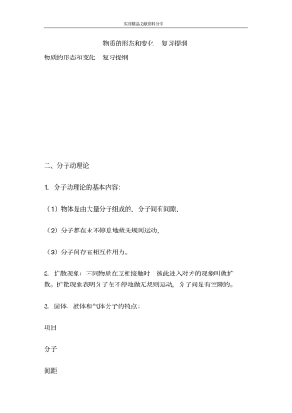 物质的形态和变化复习提纲