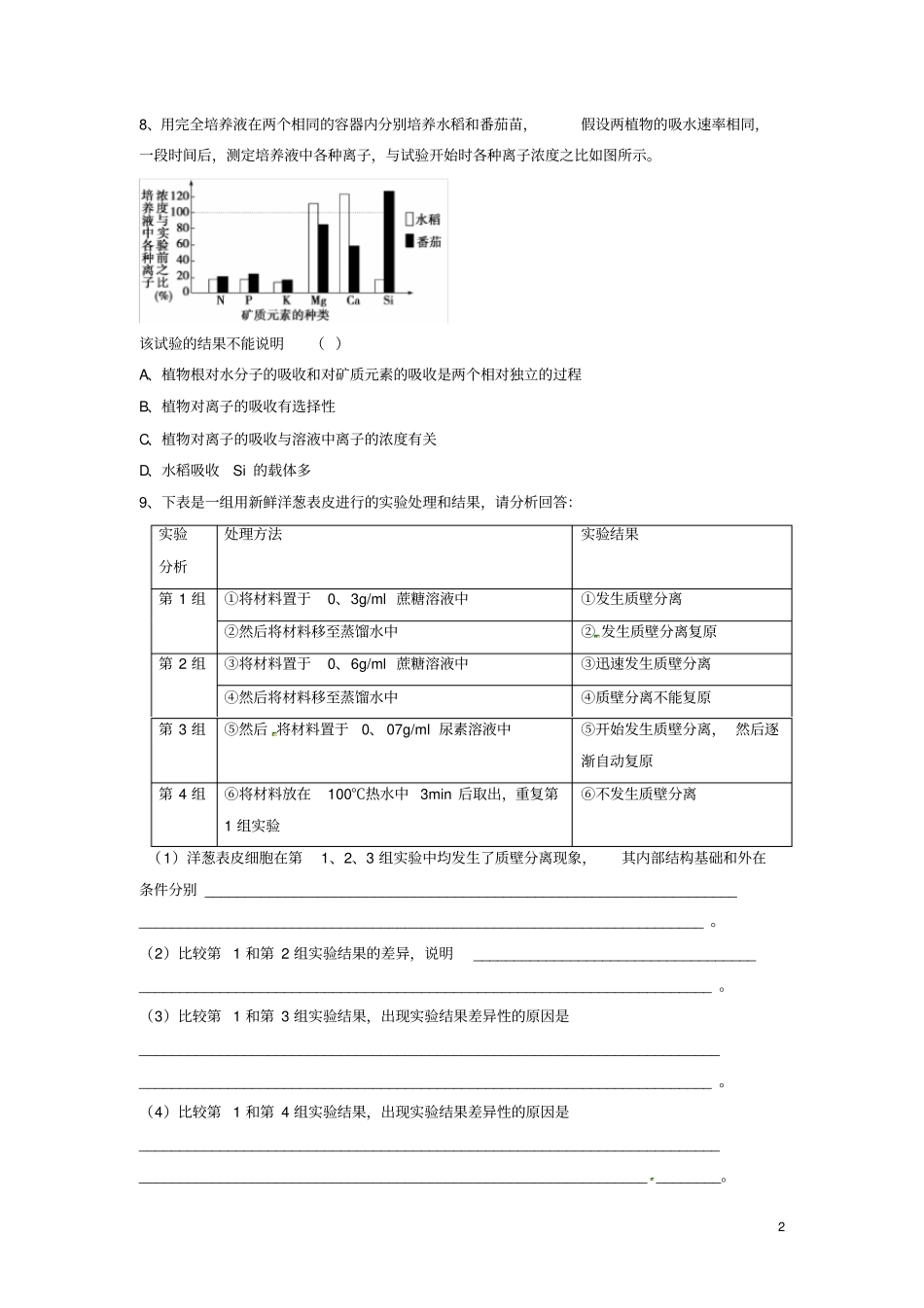 物质跨膜运输的实例习题_第2页