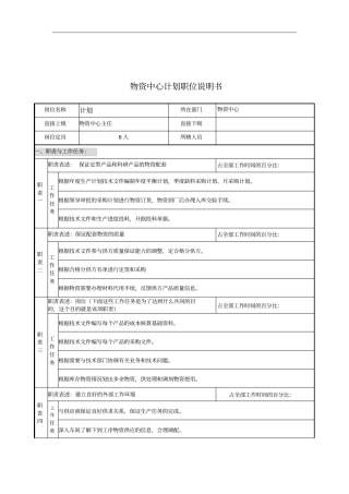 物资中心计划岗位说明书