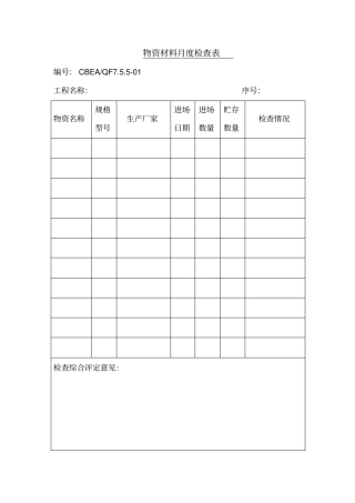 物资材料月度检查表格式