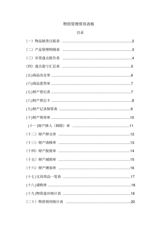物资管理常用表格