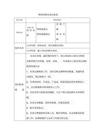 物资管理员岗位职责说明书