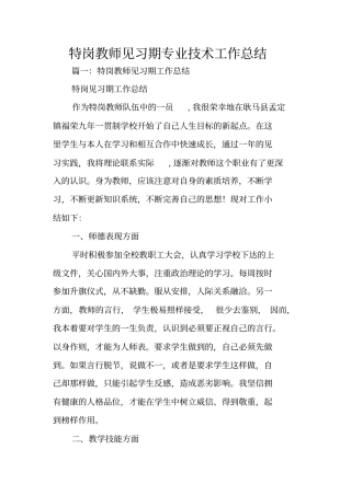 特岗教师见习期专业技术工作总结