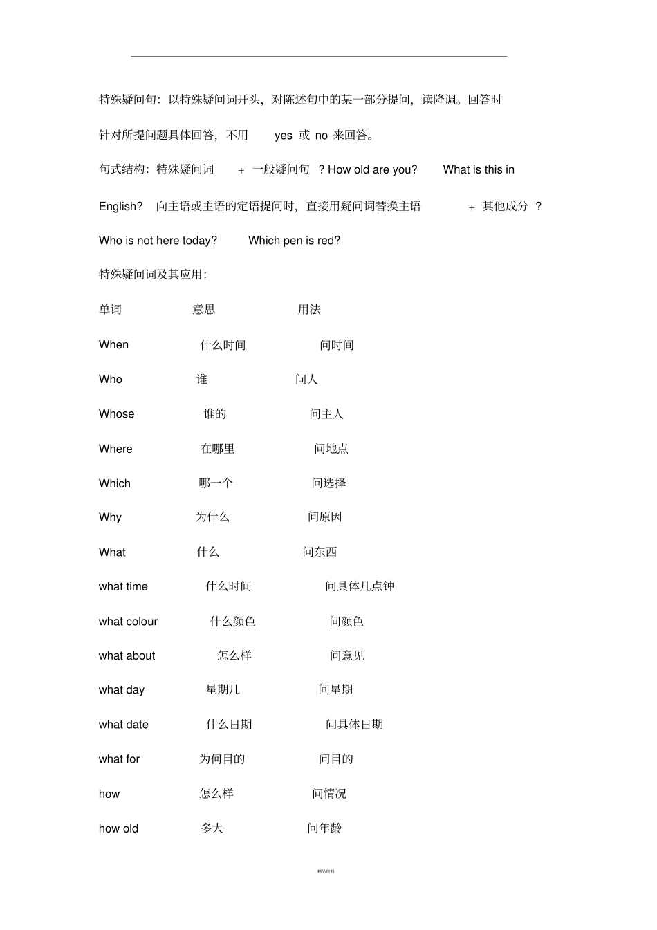 特殊疑问词练习题_第1页