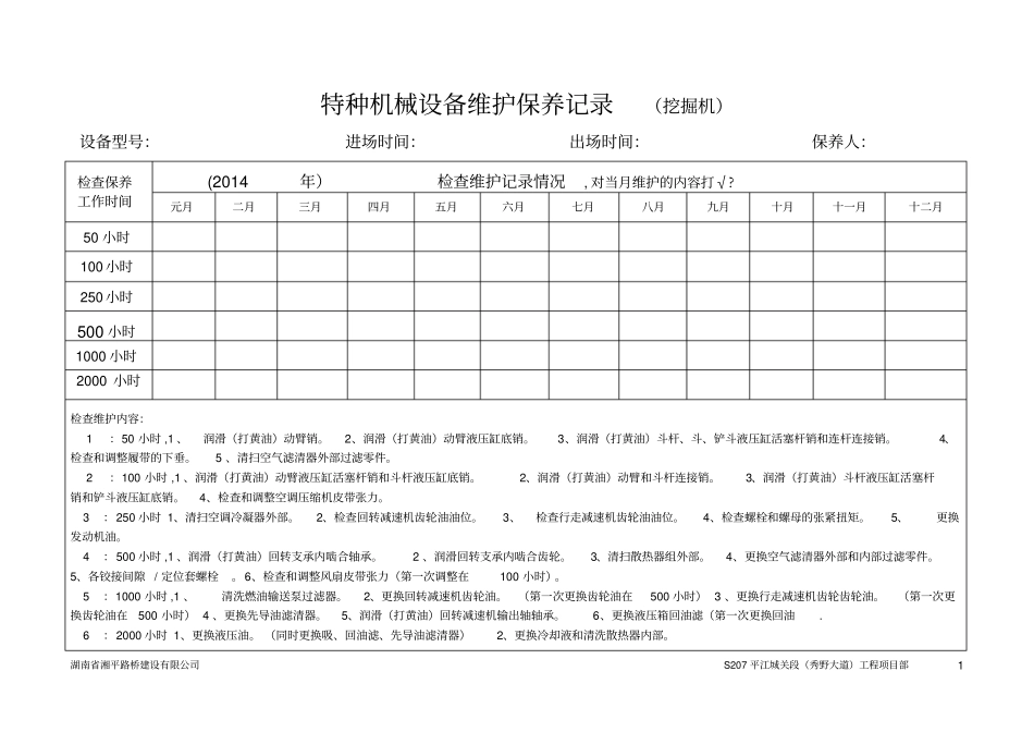 特种机械设备保养记录台帐讲解_第2页