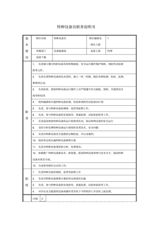 特种设备员职务说明书