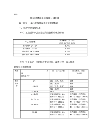 特种设备检验收费项目和标准
