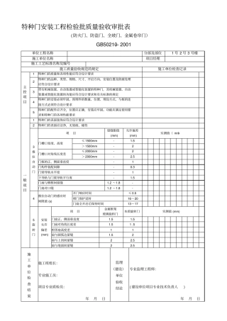 特种门安装工程检验批质量验收记录表