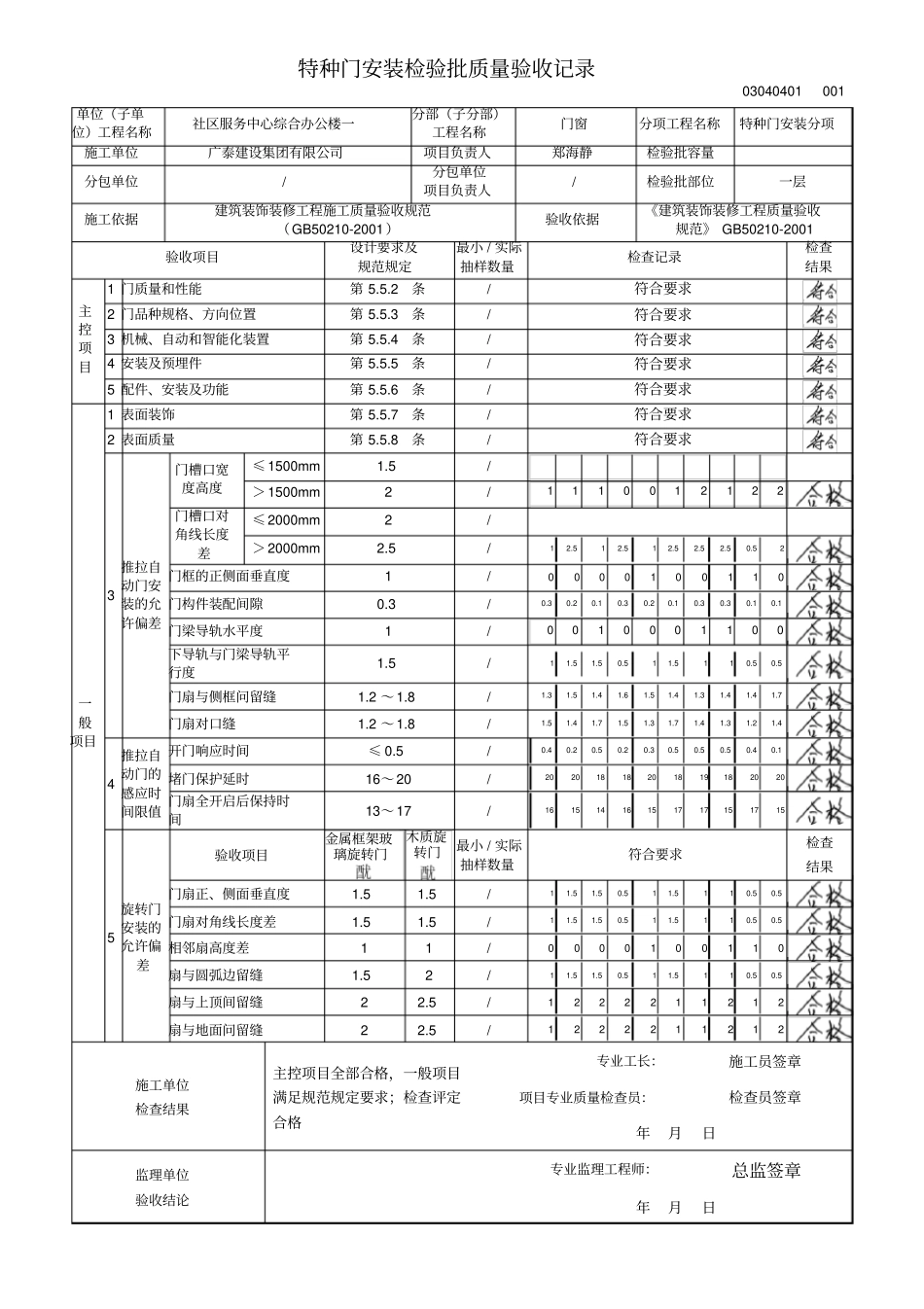 特种门安装检验批质量验收记录检验批2013新表_第2页