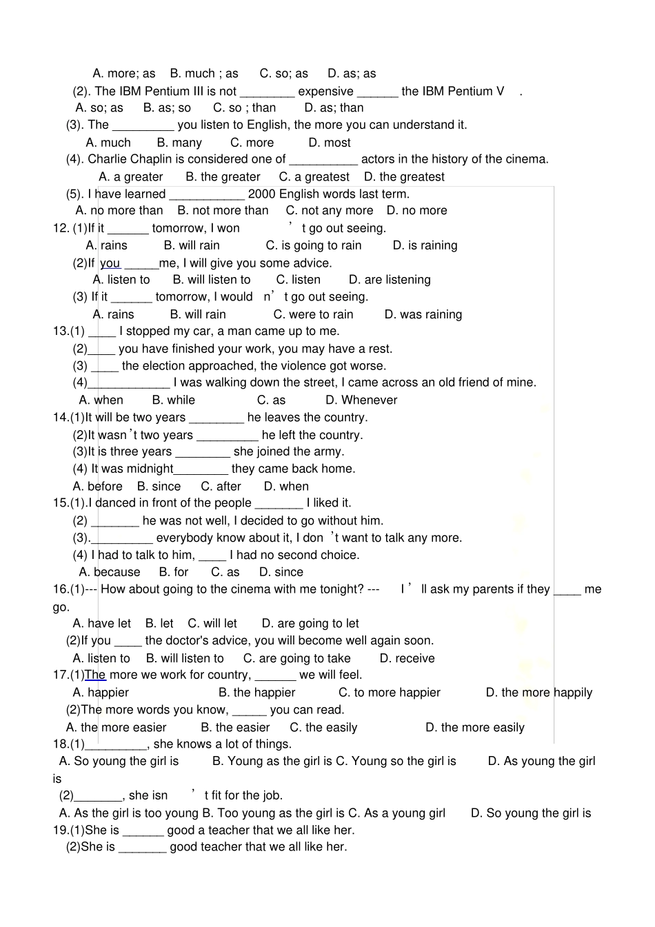 状语从句对比练习题_第3页
