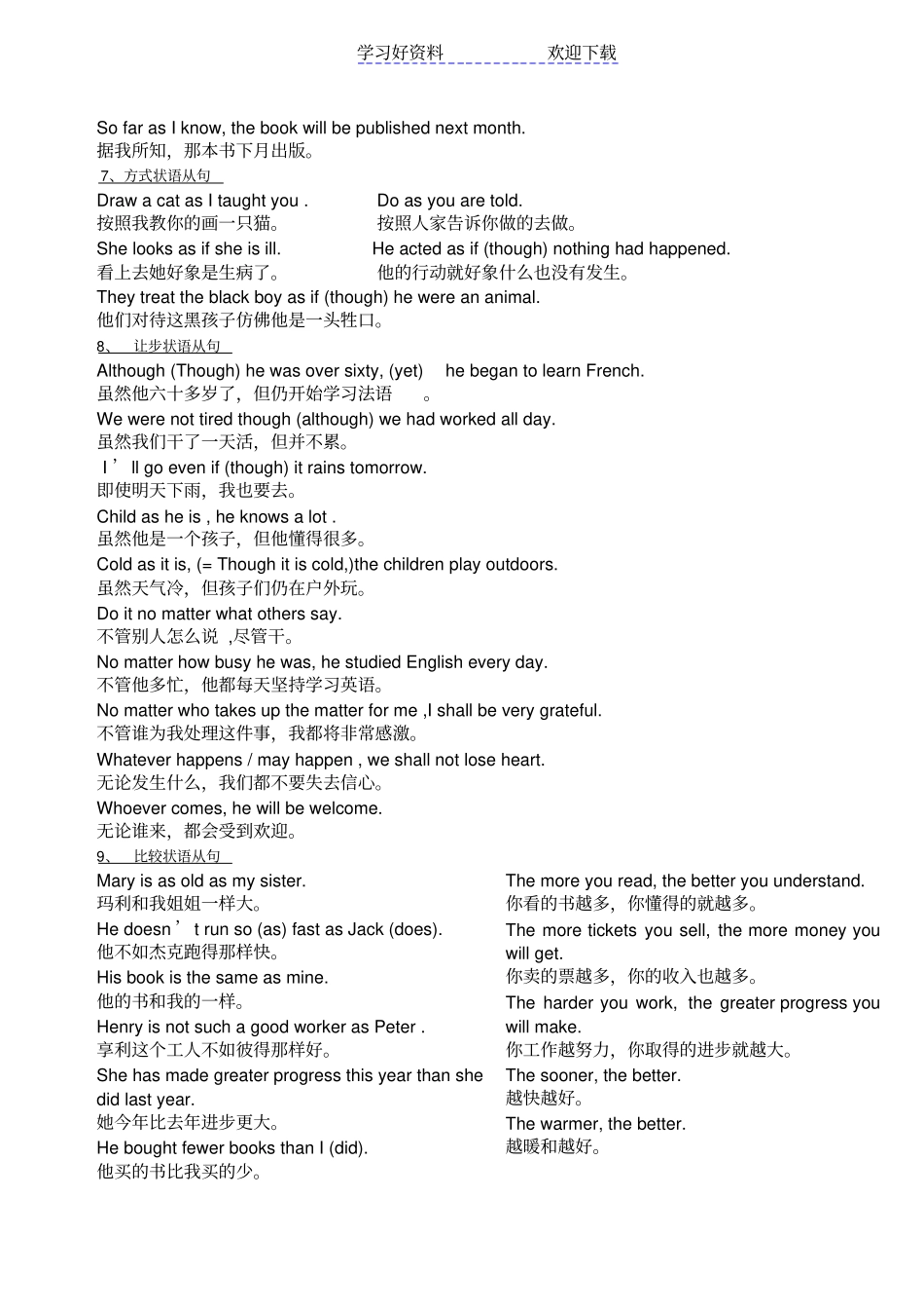 状语从句翻译练习答案--英语-中文_第3页