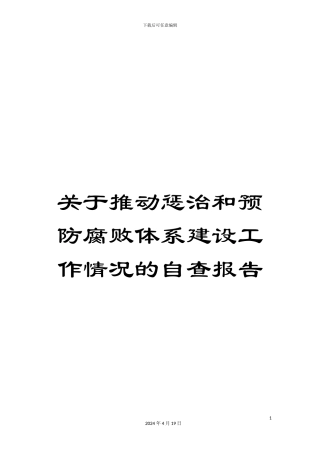 关于推进惩治和预防腐败体系建设工作情况的自查报告