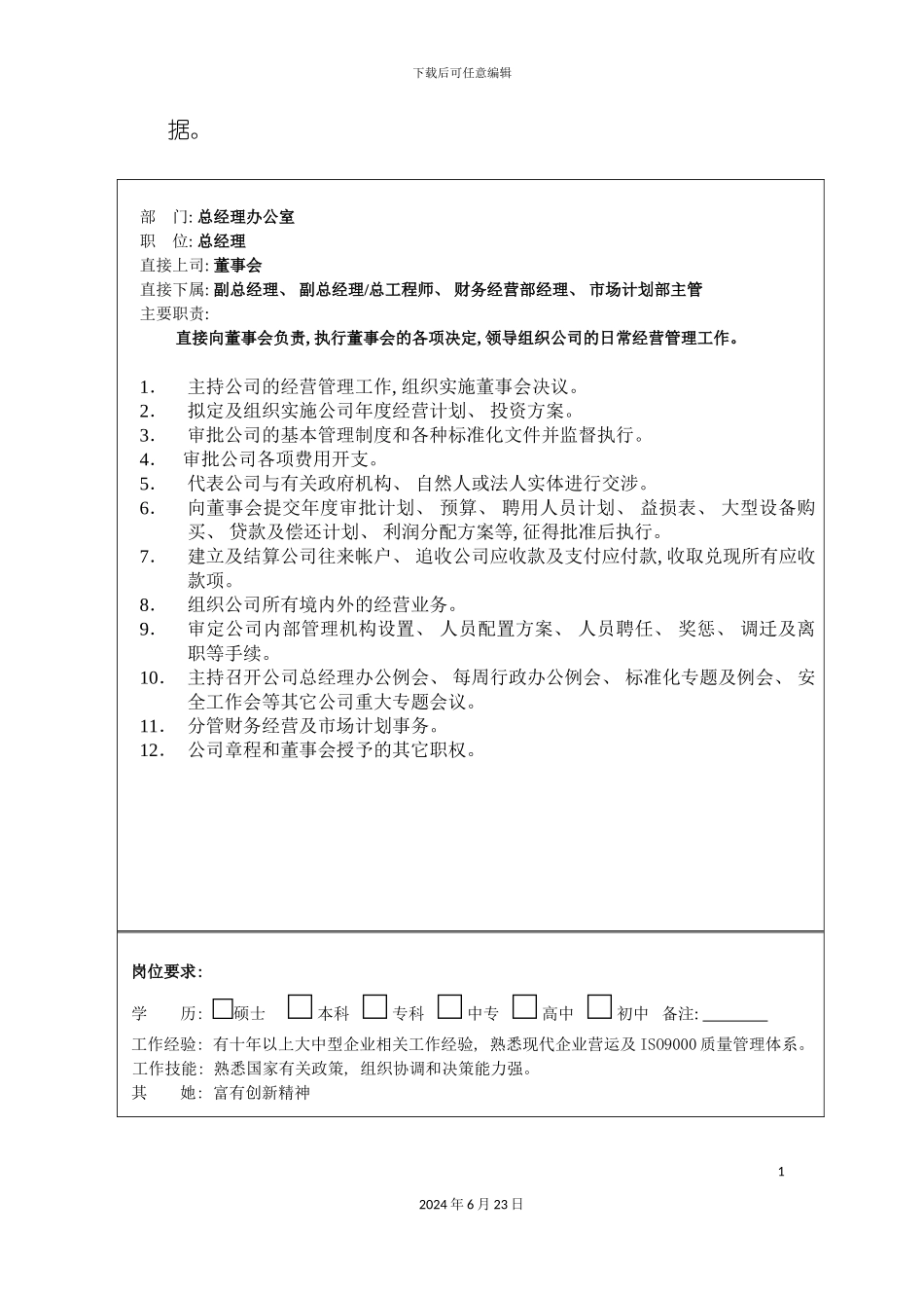 凯纳方实业有限公司职位说明书模板_第3页