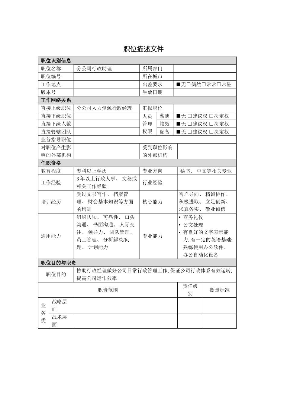 分公司行政助理岗位说明书_第2页