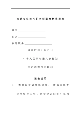 初聘专业技术职务任职资格呈报表模板