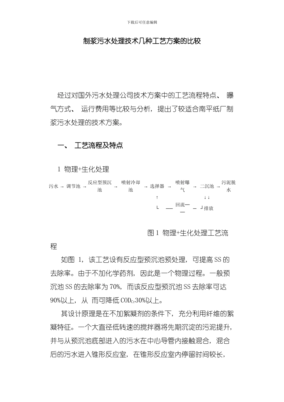 制浆污水处理技术几种工艺方案的比较模板_第1页