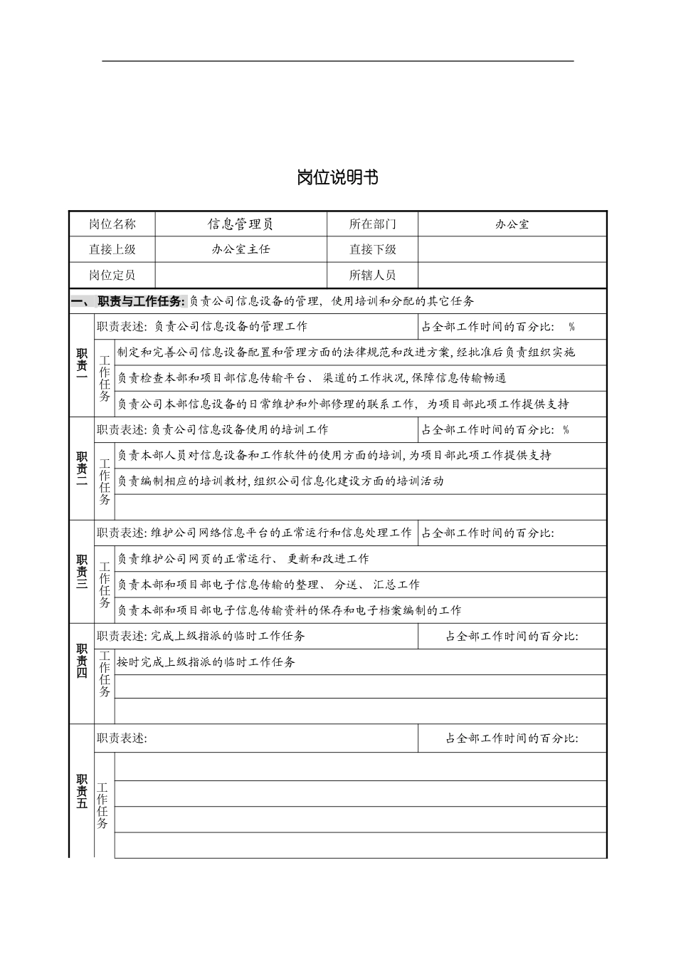 办公室信息管理员岗位说明书_第2页