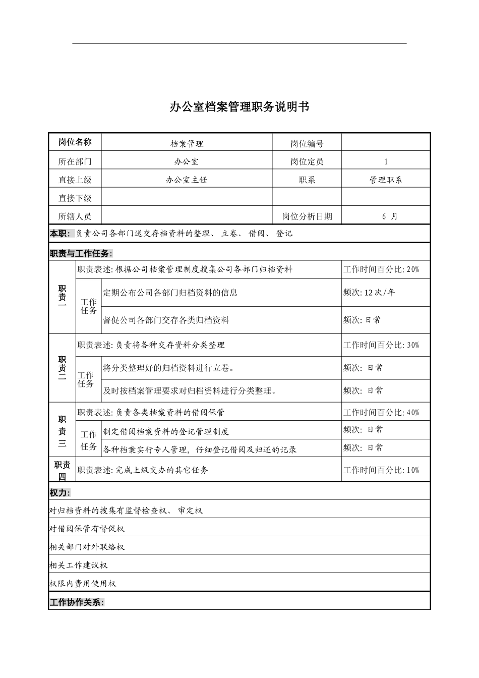 办公室档案管理职务说明书_第2页