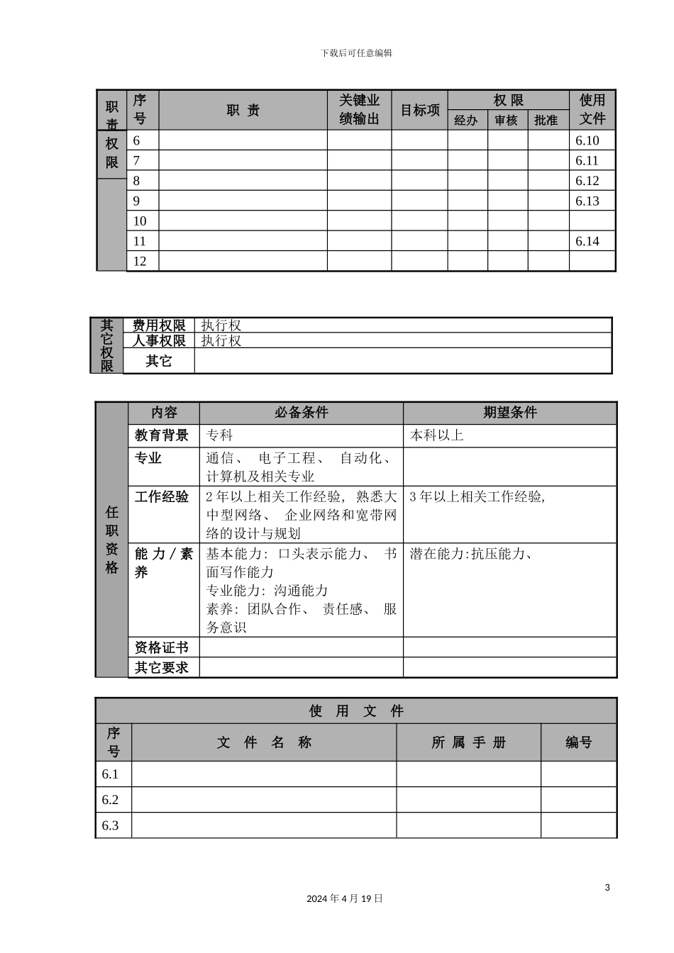 办公设备与网络维护工程师职位说明书及关键绩效标准_第3页