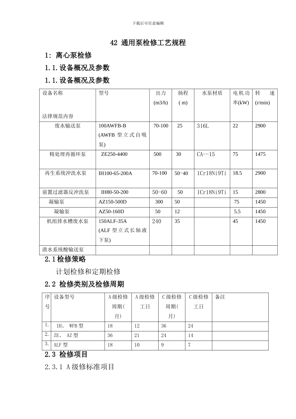 化学离心泵检修工艺规程_第1页