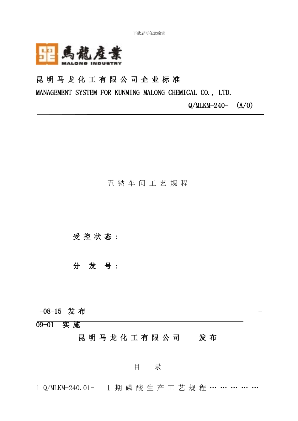 化工公司五钠车间工艺规程_第1页