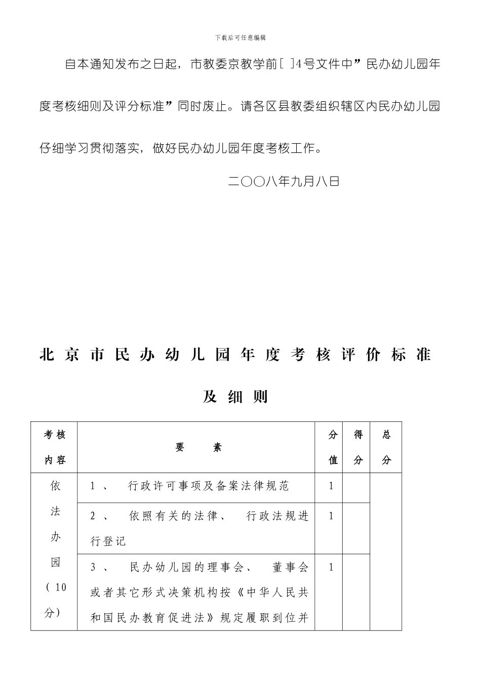 北京市民办幼儿园年度考核评价标准及细则样本_第2页