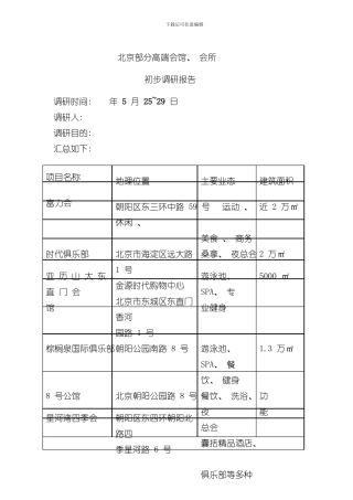 北京高端会所调研报告样本