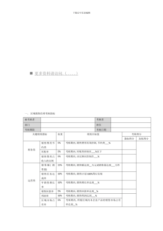 区域销售主管绩效考核指标表