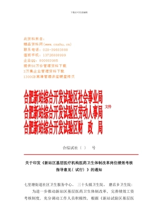 医药卫生体制改革岗位绩效考核指导意见