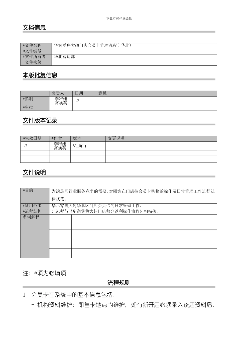 华润零售大超门店会员卡管理流程华北样本_第1页