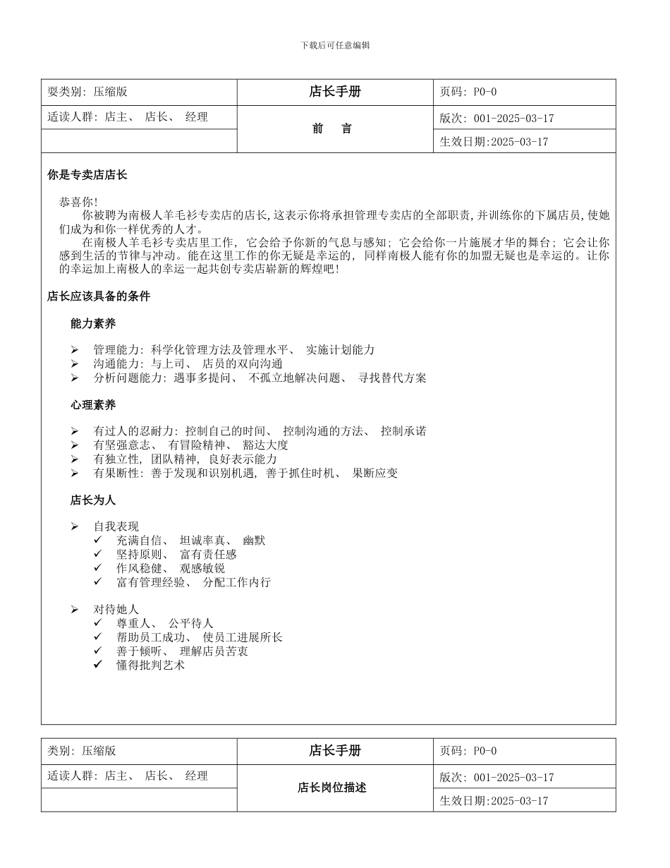 南极人羊毛衫专卖店店长手册_第1页