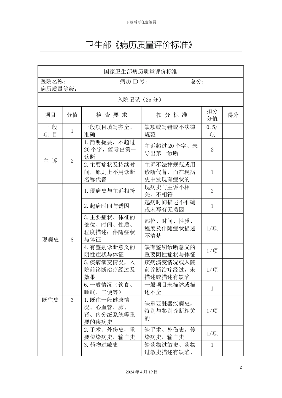 卫生部病历质量评价标准_第2页