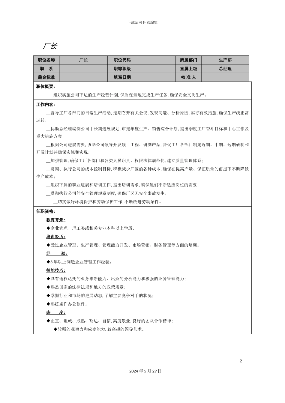 厂长岗位说明书_第2页
