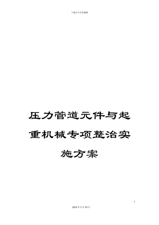 压力管道元件与起重机械专项整治实施方案
