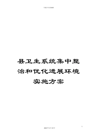 县卫生系统集中整治和优化发展环境实施方案