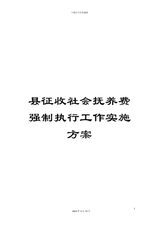 县征收社会抚养费强制执行工作实施方案
