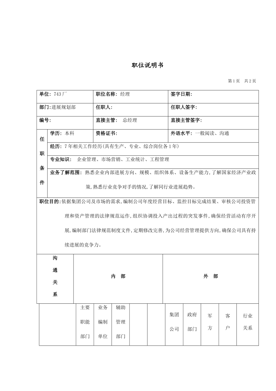 发展规划部经理职位说明书_第2页