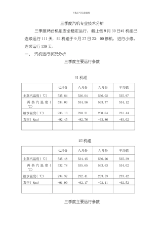发电部三季度汽机技术分析日模板