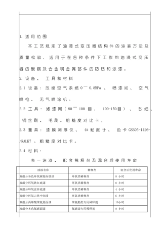 变压器油箱及防锈涂装工艺守则模板